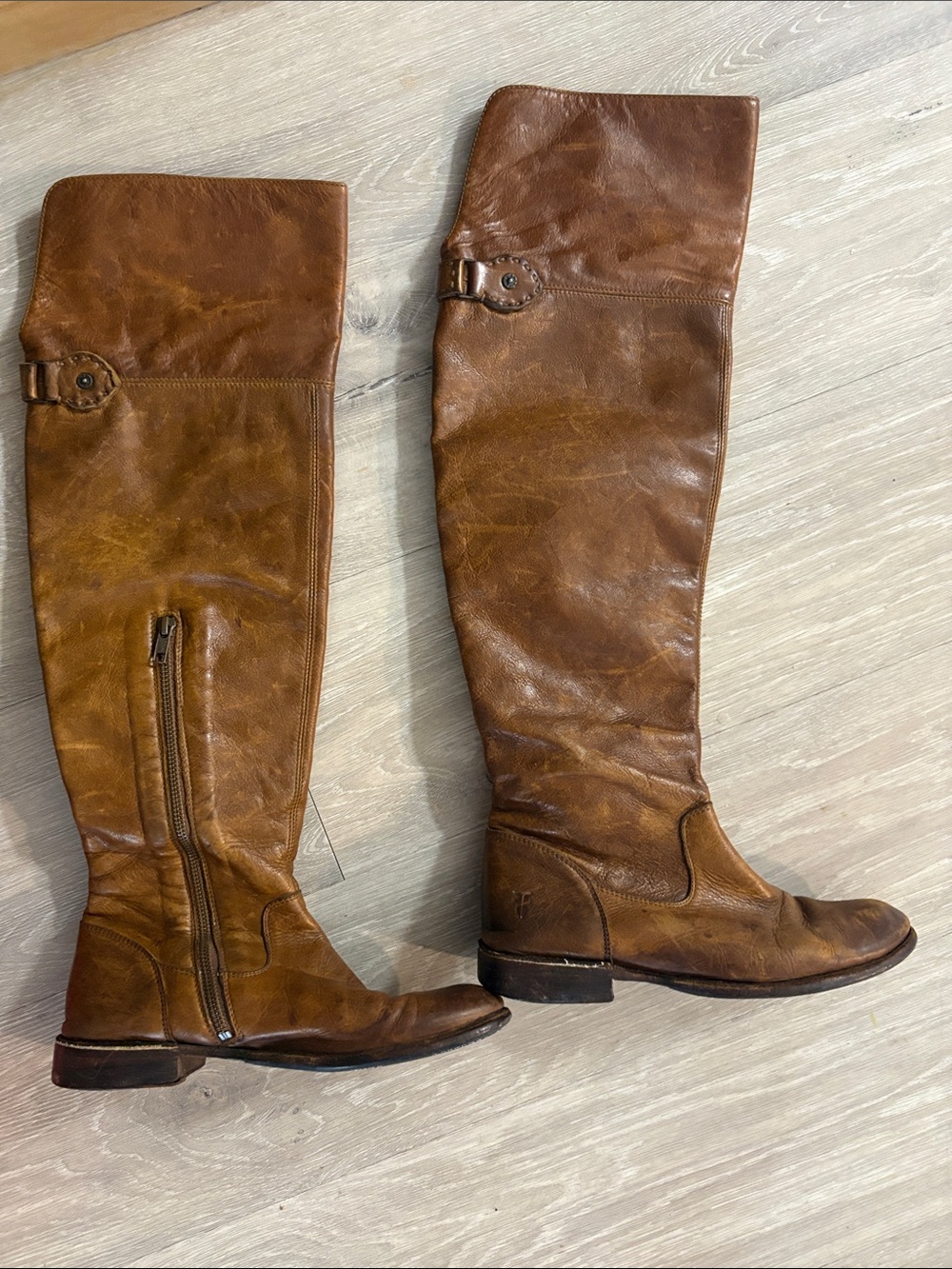 Frye Tall Over-the-Knee Leather Boots - Cognac Brown